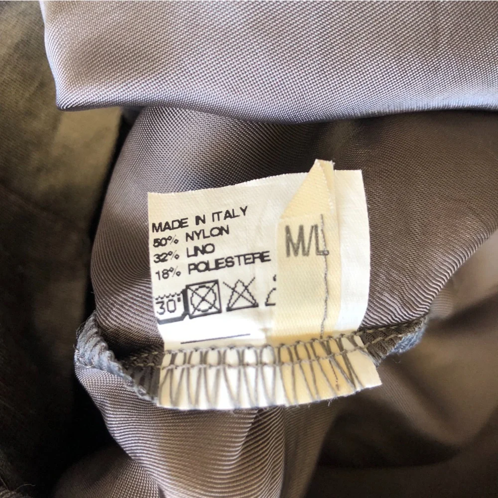 SISTE'S Size 8-10 Italian Grey Khaki Metallic Flax Blend Structured Dress Party - Picture 13 of 13